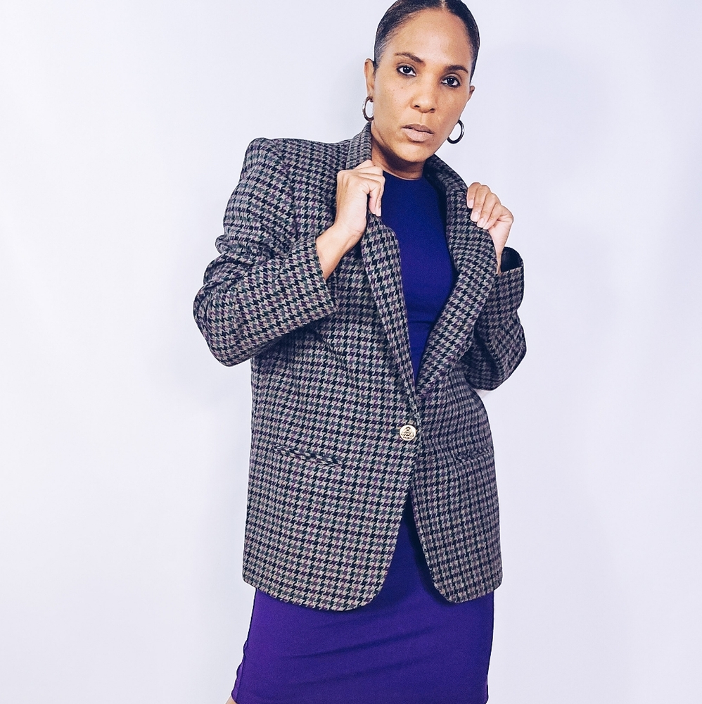 Vintage Houndstooth Blazer 100% Pure New Wool - Picture 2 of 7